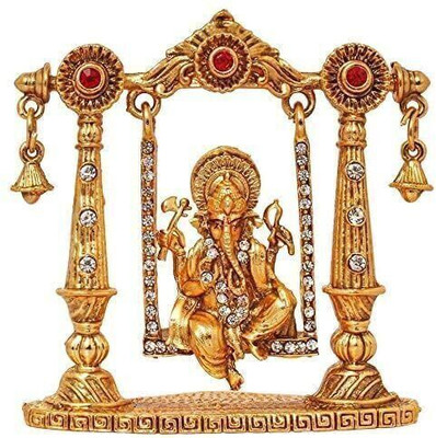KAPRAK Lord Ganesha jhula Murti God Shri Ganesha Car Dashboard Statue Lord Ganesh Idol Decorative Showpiece  -  8 cm(Metal, Gold)