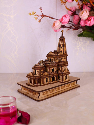 VALUE CRAFTS Ram Ayodhya 3D wood temple model for home/office/shop/ Car and bus dashboard Decorative Showpiece  -  9 cm(Wood, Brown)