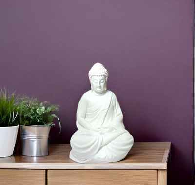 RKONECT Meditating Buddha Statue for Home Decor Dhyan Buddha Decorative Showpiece  -  13.5 cm(Polyresin, White)