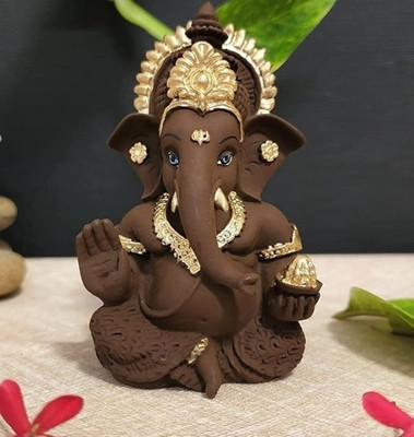 Mishtukocrafts Mishtukocrafts Brown Ganesha Statue/idol /murti for home/office/room Resin Decorative Showpiece  -  8.75 cm(Resin, Brown)