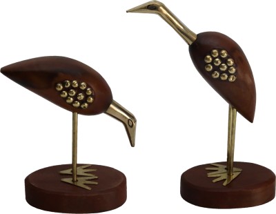 Tulip Art Wooden & Brass,Antique Decorative Crane Love Birds Showpiece Home Decor Set of 2 Decorative Showpiece  -  15 cm(Wood, Brown, Gold)