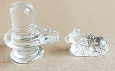 Chkoteravatiya Original Natural Pure sphatic Nandi with Shivling Idol 5cm 50 gm (clear) Decorative Showpiece  -  5 cm(Crystal, White)