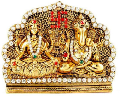 Kulin Religious Idol of Lakshmi Ganesh Premium Statue, best choice for Car Dashboard | Home Decor | Gifting Decorative Showpiece  -  6 cm(Metal, Gold)