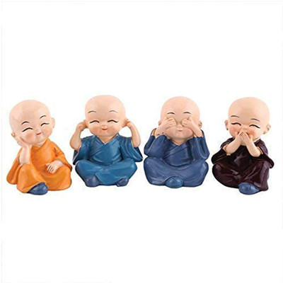 Kavya Craft Buddha Idol Showpiece Little Baby Monk Buddha Set of 4 Pcs (Multicolour) Decorative Showpiece  -  6.5 cm(Resin, Multicolor)