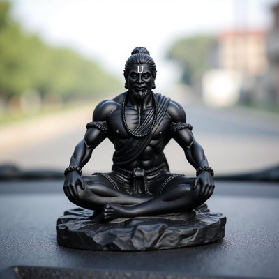 Craftomanic Lord Hanuman Idol for Car Dashboard, Home, Office Desk – Hanuman Murti for Peace Decorative Showpiece  -  10 cm(Polyresin, Black)