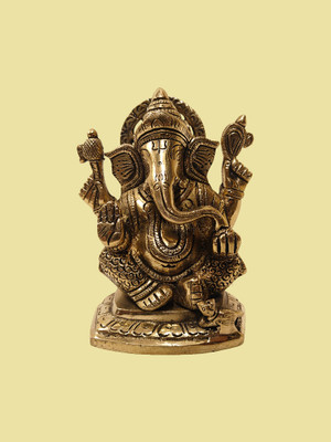 Brass idol Brass Ganesha Statue, 5.5 Inch Height, 1.1 kg Weight Decorative Showpiece  -  13.7 cm(Brass, Gold)