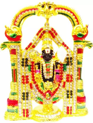 HUBZONES Gold Plated God Tirupati/Thirupathi Balaji Car Dashboard Idol Handicraft Statue Decorative Showpiece  -  8 cm(Brass, Multicolor)