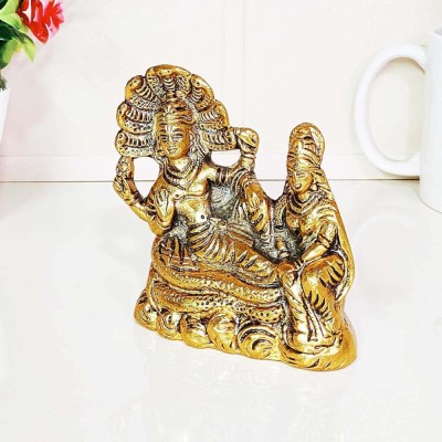 DARIDRA BHANJAN Lord Laxmi and Vishnu Ji Brass Idol, Vishnu Lakshmi Idol, Laxmi Narayan Murti Decorative Showpiece  -  12 cm(Metal, Gold)