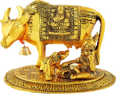 Neo Classic Cow Calf with Makkhan Gopal Cow & Calf Statues Decorative Showpiece  -  12 cm(Aluminium, Gold)