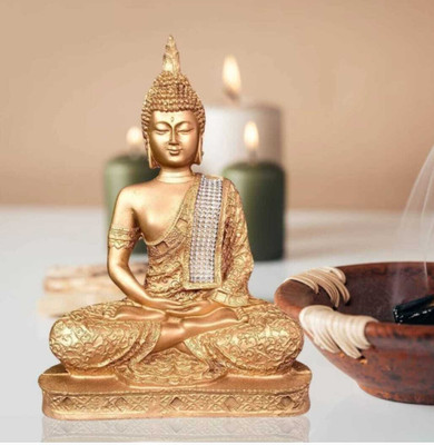 triptimultihub buddha Statue showpiece Idol Beautiful for Gift Home decor Kitchen Items Decorative Showpiece  -  18 cm(Polyresin, Gold)