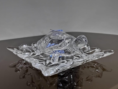 SBBCO Crystal Tortoise | Crystal Turtle Tortoise with Plate for Good Luck Decorative Showpiece  -  1 cm(Crystal, White)