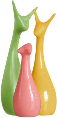 WEDONE Deer Family Set Showpiece for Home Décor Decorative Showpiece  -  7 cm(Ceramic, Grey, Pink, Yellow)