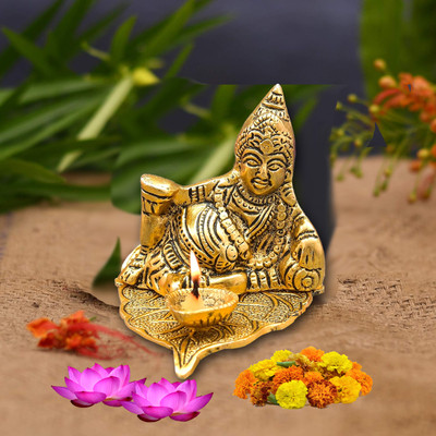 Kitlyn Divya Shakti Kuber Deepam Oil lamp Brass Table Diya(Height: 3.5 inch)