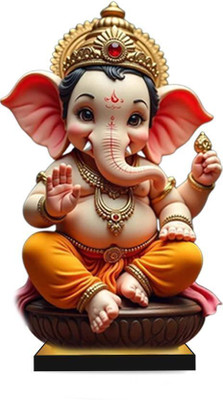 Klaybox Little Ganesh 2D Miniature Acrylic Statue 5 Inch Divine Figurine for Home Decorative Showpiece  -  12.8 cm(Polyresin, Multicolor)
