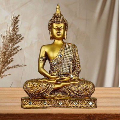 VIVARS CRAFT PERFECT Beautiful Lord Gautam Buddha in Meditating Position Statue Decorative Showpiece  -  22 cm(Polyresin, Gold)