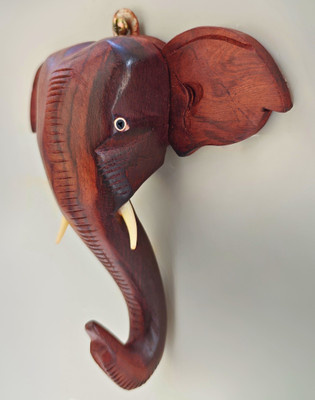 LOYAL DEVAA 6-Inch Rosewood Elephant Head Figurine | Handcrafted Wooden Wall Hanging Decorative Showpiece  -  17 cm(Wood, Brown)