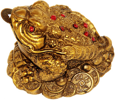 Vastu Art / Vastu / Feng Shui / Three Legged Frogg With Coin For Good Luck Health Wealth Prosperity And Happiness Decorative Showpiece  -  5 cm(Polyresin, Gold)