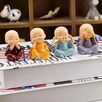TIED RIBBONS Cute Baby Buddha Monk Statue Small Car Dashboard Accessories Decorative Showpiece  -  5 cm(Polyresin, Multicolor)