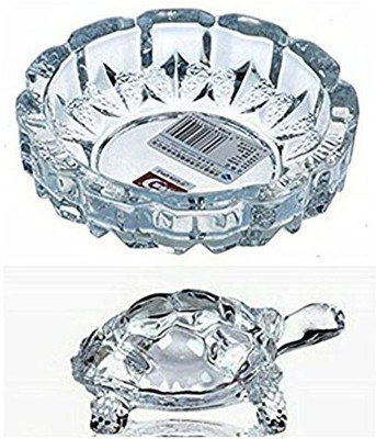 SJ TRADERS Crystal Glass Turtle Tortoise with Plate||Feng Shui and Vastu Decorative Showpiece  -  8 cm(Crystal, Glass, Clear)
