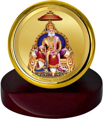 DIVINITI 24K Gold Plated Agrasen Maharaj Photo Frame For Car Dashboard, Home Decor, Puja Decorative Showpiece  -  7 cm(Gold Plated, Multicolor)