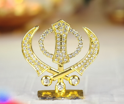 Uniqon Metal Sikh/Punjabi Khanda Sahib Idol for Gifting, Home/Office And Car Dashboard Decorative Showpiece  -  6 cm(Metal, Gold)