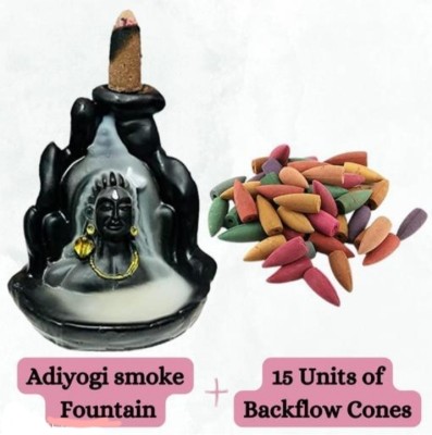 Jagmohan Enterprises Shiva Mahadev Adiyogi Smoke Fountain with 15 Backflow Cones Polyresin Decorative Showpiece  -  12 cm(Polyresin, Black)