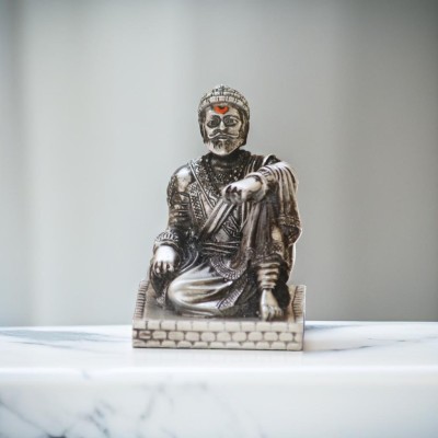 Flipkart SmartBuy Elegant Chatrapati Shivaji Maharaj Statue for Home and car Gift Items livingroom Decorative Showpiece  -  9 cm(Polyresin, Silver)