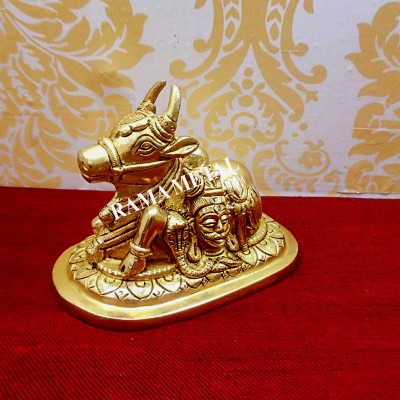 RAMA METAL BRASS NANDI IDOL Decorative Showpiece  -  10 cm(Brass, Yellow)