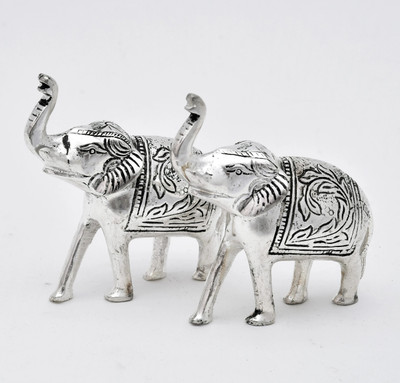 NIRMAL HANDI CRAFT White Metal Decorative Elephant Antique Showpiece for Home Decor and Gifts Decorative Showpiece  -  10.16 cm(Metal, Silver)