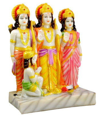 Chkoteravatiya Glossy look Shree Ram Darbar Murti 6 inch Dust Marble Decorative Showpiece  -  12 cm(Marble, Multicolor)