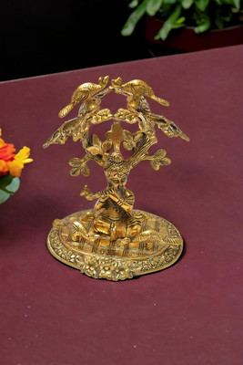 KridayKraft Shri Krishna Sitting Under Tree Laddu Gopal with Playing Flute Metal Statue Decorative Showpiece  -  19 cm(Metal, Gold)