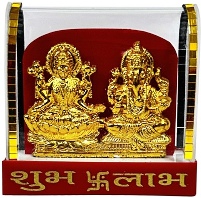 Adhvik Golden Large Size Ganesh & Maa Lakshmi Cabinet Murti Showpiece for Home Gift Decorative Showpiece  -  7 cm(Plastic, Gold)