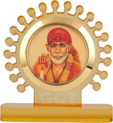 GCT Shirdi Sai Baba Idol (J004-27-A) Religious Acrylic Frame for Car Dashboard Decorative Showpiece  -  7 cm(Plastic, Orange, Gold)