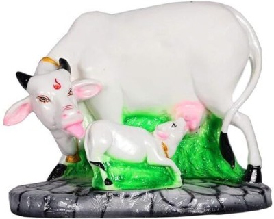 AshhaEnterprise Kamdhenu Cow Statue Idol Kamdhenu Cow Marble Statue with Intricate Art & Craft Decorative Showpiece  -  13 cm(Marble, White, Grey)