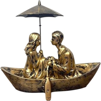 VIVARS CRAFT Romantic Boat Couple Showpiece for Valentine's Day Gift Decorative Showpiece  -  17 cm(Polyresin, Gold)