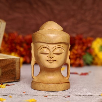 Craftiols Buddha face inlay Brass Chips Idol Statue Showpiece Decorative Showpiece  -  8 cm(Wood, Brown)