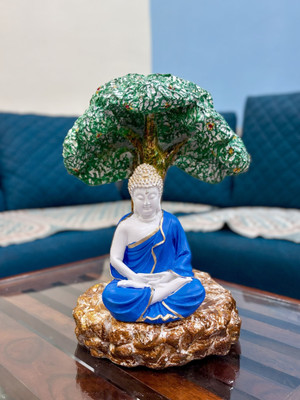 Royalbox Buddha Under Bodhi Tree Meditation Idol – Peace & Prosperity Showpiece Decorative Showpiece  -  24 cm(Polyresin, Blue)