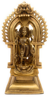Brass Idols Brass Durga Idol Sherawali Mata, Ambe Maa Brass Idol With Base And Prabhavali Decorative Showpiece  -  29 cm(Brass, Gold)