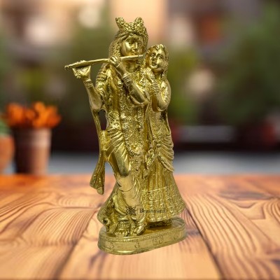 BrassAura Brass Radha Krishna Bhagwan Murti Kishan Kanhaiya with Flute 1.5 Kg Decorative Showpiece  -  20 cm(Brass, Gold)