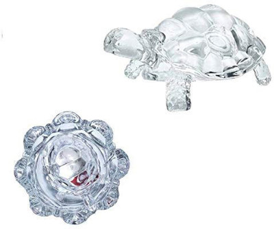 Dev Bhakti Crystal turtle with crystal plate gift for good luck and career (Small) Decorative Showpiece  -  6 cm(Crystal, White)