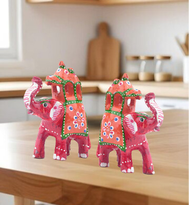 BAINADA INDUSTRIES Handcrafted Rajasthani Elephant With Howdah Figurine For Home Décor-Sky Blue Decorative Showpiece  -  12 cm(Paper Mache, Red)