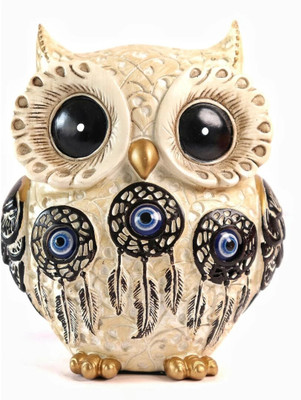 The Spiritual Living Cream Owl Statue | Feng Shui Owls | Owl Statue Decorative Showpiece | Owl Statue Decorative Showpiece  -  12.7 cm(Resin, White, Grey)