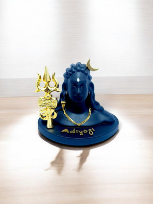 Ilyaj khan handicrafts Adiyogi Idol with Golden Trishul For Car Dashboard, Office Table & Mandir Decorative Showpiece  -  8 cm(Polyresin, Black, Gold)