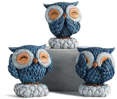 Mandeep owl cute 3 pack Decorative Showpiece  -  8 cm(Polyresin, Blue)