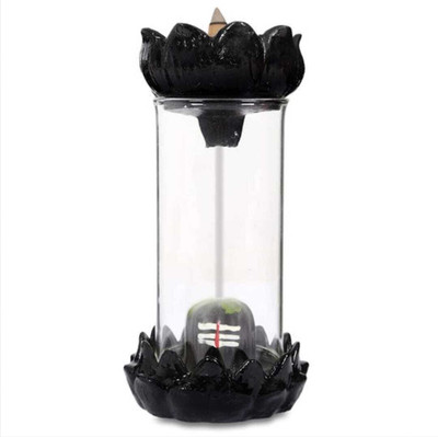 yogi Clear Glass Shivling Backflow Smoke Incense Holder with 10 Backflow Cones Decorative Showpiece  -  20 cm(Ceramic, Glass, Black, White)