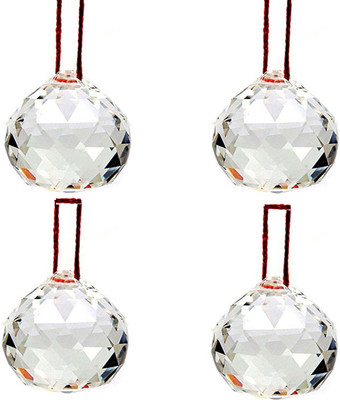 Maalgodam Vastu/Feng Shui Crystal Ball For Rainbow Prism Sun Catcher With Red Thread For Positive Energy Fengsui Car Home & Office,Pack of 4 Decorative Showpiece  -  4 cm(Glass, Clear)