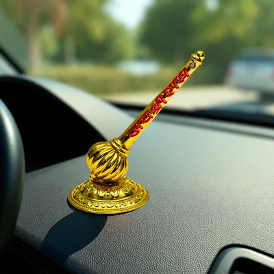 Sheux Hanuman ji gada with jai shri ram engraved for car dashboard, office & temple Decorative Showpiece  -  7 cm(Steel, Gold)