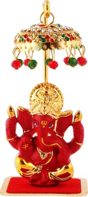 jagriti enterprise Gold Ganesh Ji Idol Statue for Car Dashboard with gold Umbrella office /study Decorative Showpiece  -  4.5 cm(Polyresin, Red)