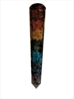 Purpledip Gemstone Orgone Seven Chakra Obelisk Point Wand: Reiki Spiritual Healing Charm Decorative Showpiece  -  13 cm(Polyresin, Multicolor)