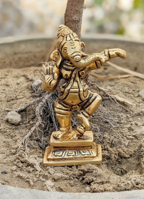 mahadev brass Standing Ganesh, Dancing Ganesh Statue . Decorative Showpiece  -  10 cm(Brass, Gold)